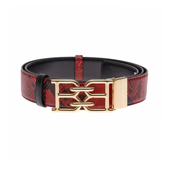 Bally Men Mirror Double B Buckle Snakeskin Leather Belt Red/Black One Size 0053 - Picture 1 of 5